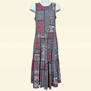 Emma & Michele Sleeveless Tiered Scarf Print Jersey Midi Dress Medium